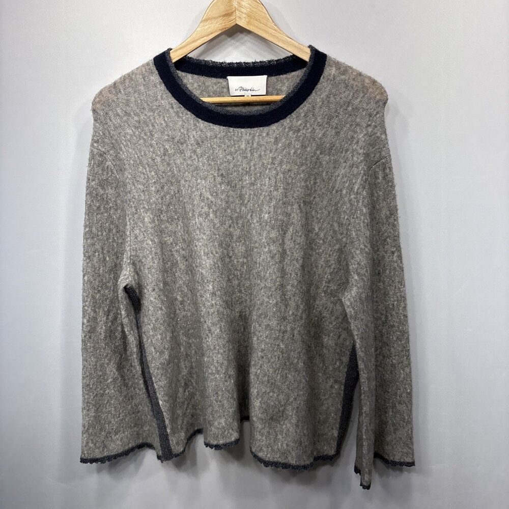 3.1 Phillip Lim Womens Gray Contrast Trim Crew Wool Yak Knit Sweater M Minimal